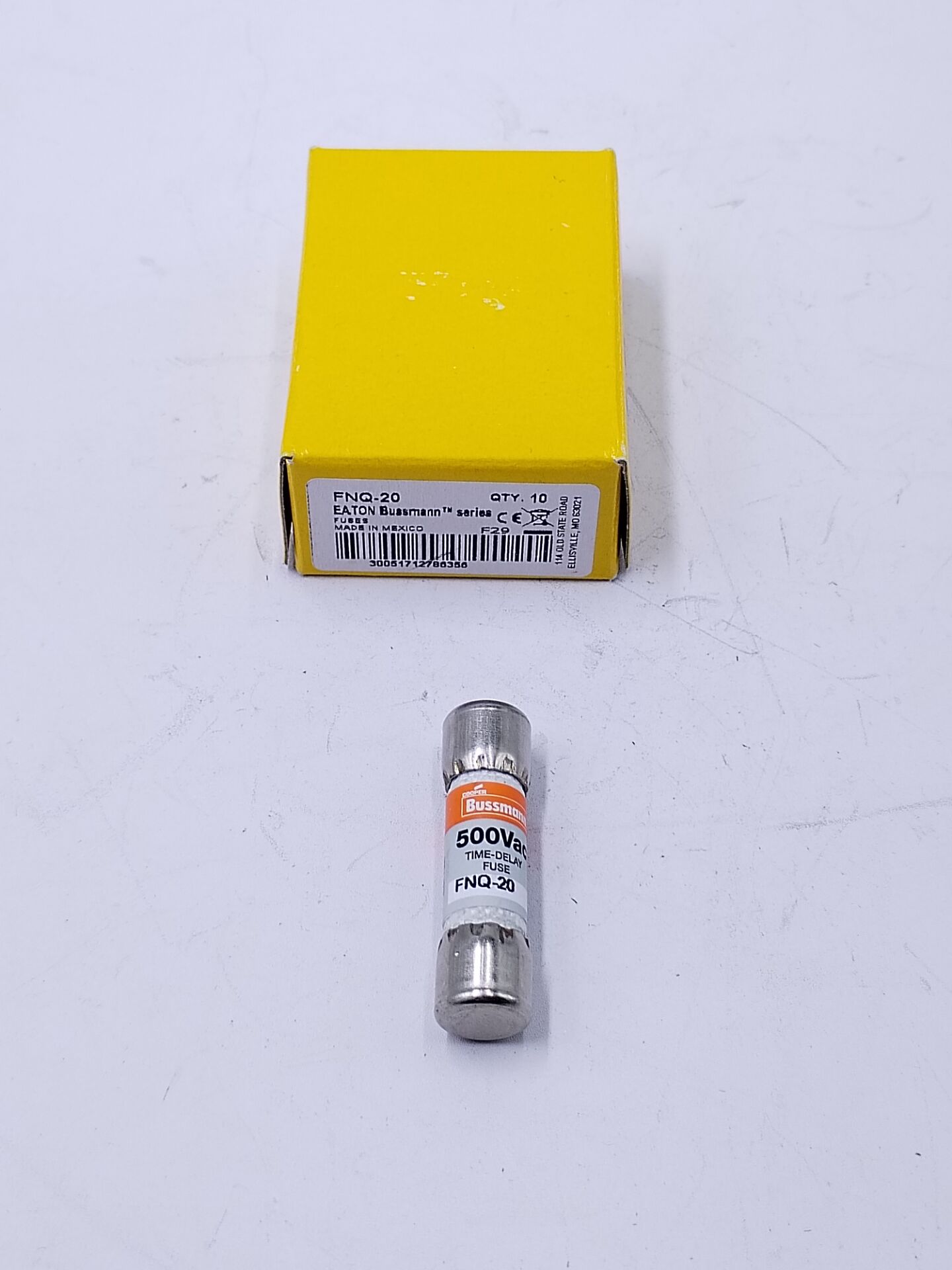 Bussmann FNQ-20 (FNQ20) 20 Amp (20A) 500V Midget Time-Delay Class CC Fuse Cartridge Fuses